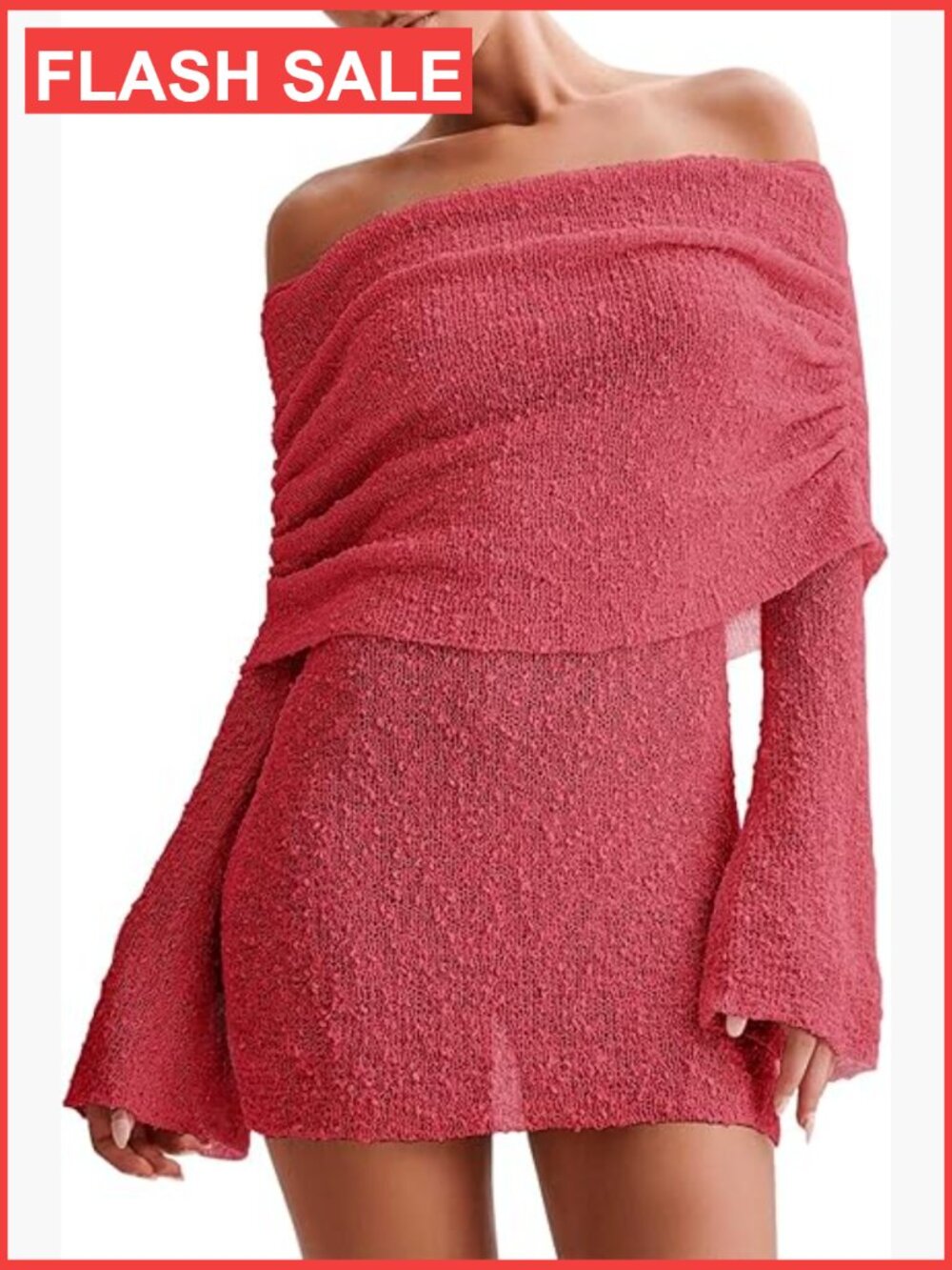 Off Shoulder Long Bell Sleeve Sheer Mini Dress Cover Up